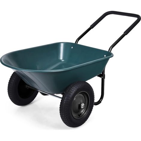 Goplus – Brouette de jardin à 2 roues – Charge 100 kg – Dimensions 140x65x65 cm – Cadre en fer et conteneur en PP – Pneus en caoutchouc tout-terrain