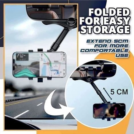 Support Pour Telephone - Rétroviseur Voiture - Rotation 360° - Anti-vibration - Rétractable - 1 Pièce (1/4)