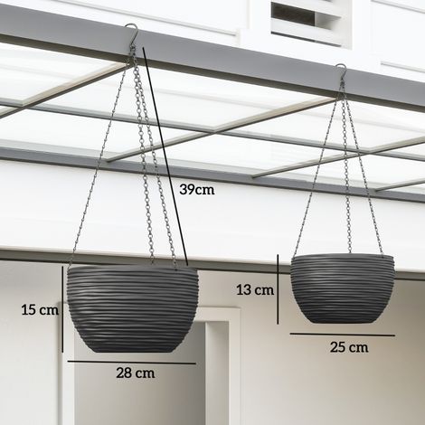 Pots suspendus arrosage automatique lot 4 noirs, chaînes métal intérieur extérieur (1/4)