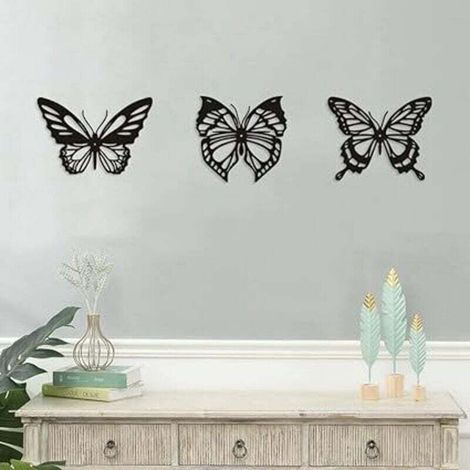 3 PièCes Papillon MéTal DéCoration Murale Noir Papillon MéTal Tenture Murale DéCor Ferme Rustique Maison Bureau Chambre DéCor (1/3)