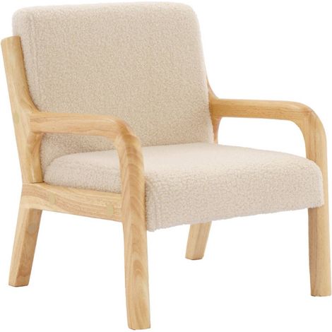 Scandinavian children's armchair in wood and bouclette fabric beige 45x43x50 cm - Lorens kids