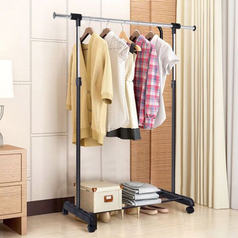 Single Rail Garment Rack Metal Clothes Rail Organizer Adjustable (1/3)