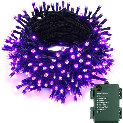 Guirlande Lumineuse Halloween 10M 100 LED Violette, 8 Modes, Étanche, Piles, Décoration Extérieur Intérieur Jardin Clôture Mariage Noël