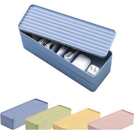 Scatola portacavi a doppio strato con coperchio,scatola organizer per cavi a 7 scomparti,grande scatola per riporre cavi,blu (1/3)
