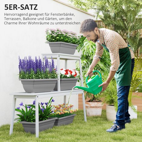 Lot de 5 jardinières en plastique gris pour extérieur, balcon, terrasse, jardin, 59 x 21 x 16 cm (1/4)