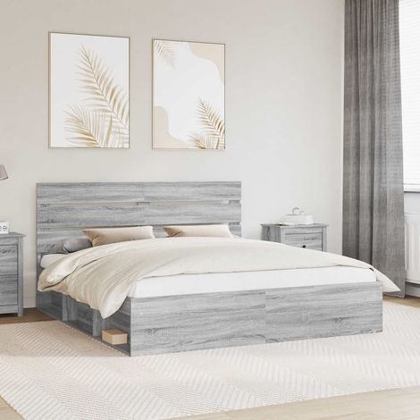 Bettrahmen Graues Sonoma 180 x 200 cm Massives Kiefernholz