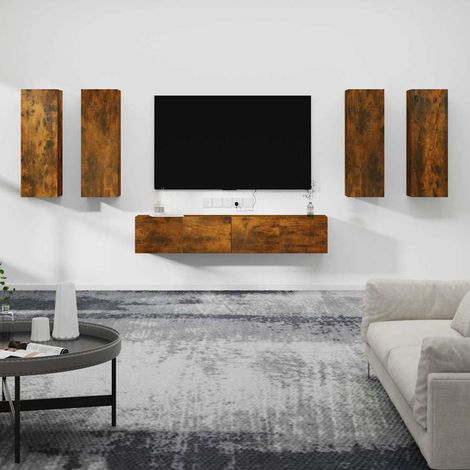 vidaXL 6 Piece TV Cabinet Set Smoked Oak Engineered Wood (1/5)