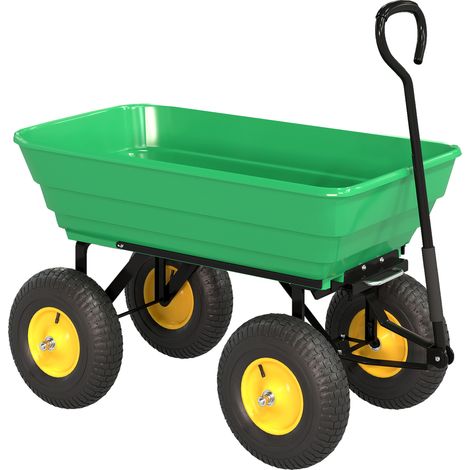 GagaChariot de Jardin à Main Benne basculante 75° 75L Charge Max. 200 Kg 4 Roues pneumatiques Acier PP Jaune Vert (1/5)