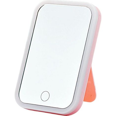 17,5 x 12 x 2,1 cm Miroir lumineux pliable à commande tactile, rechargeable, avec 3 modes d'éclairage de couleur. Miroir de coiffeuse portable pink (1/5)