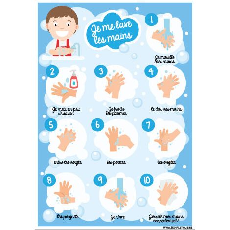PANNEAU APPRENTISSAGE DU LAVAGE DES MAINS (G1507) - Aluminium 2 mm - 300 x 420 mm