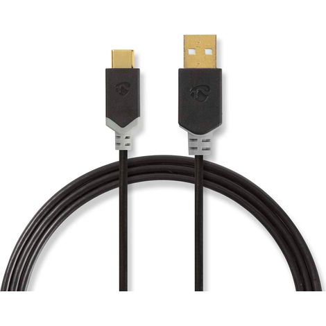 Cable USB USB 2.0 USB-A macho USB-C™ macho 60W 480Mbps Chapado en oro 2,00 metros Redondo PVC Antracita Caja