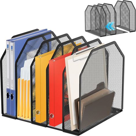 Organisateur de Bureau Vertical Porte-Revues en Maille Métallique 5 Compartiments Porte-Documents de Bureau Porte Dossiers Largeur Ajustable Aupport pour Magazines à Domicile et Lieu de Travail noir (1/5)