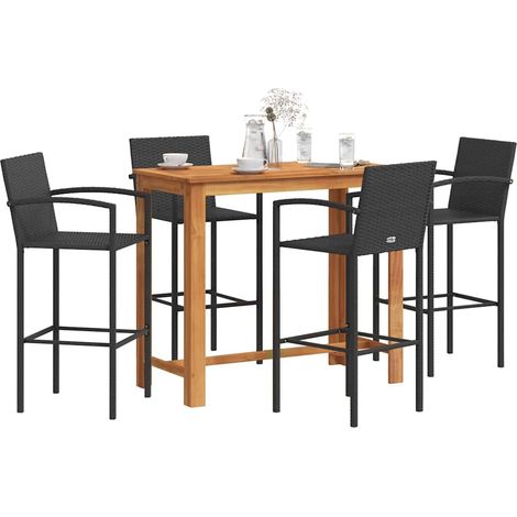 Ensemble de bar de jardin 5 pcs-Bar d'extérieur noir bois massif acacia rotin 804936 (1/5)