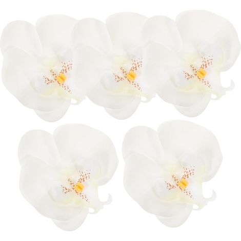 Fiori artificiali di Phalaenopsis bianchi da 8 cm, confezione da 5 fiori di seta, decorazioni riutilizzabili per matrimoni e feste di compleanno. (1/5)