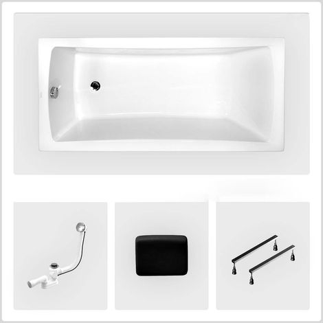 Rechteckige Badewanne - 170 x 70 cm - ohne Verkleidung - mit Füßen - Kopfstütze - Chromablauf - OPTIMA (1/4)