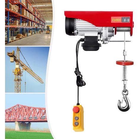 Treuil électrique 800 kg 1300 W Palan électrique avec interrupteur d'arrêt d'urgence, arrêt d'extrémité de grue treuil 6 à 12 m Hauteur de levage treuil moteur treuil pour ateliers, garages et usines (1/5)
