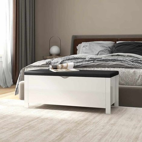 vidaXL Boîte de rangement coussin Blanc brillant 105x40x45cm Aggloméré (1/5)