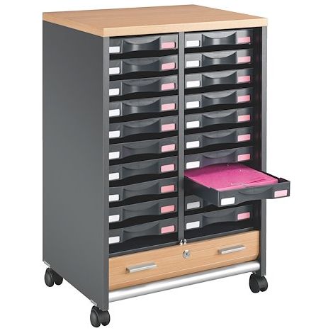 Desserte mobile aluminium - rideaux hêtre - 20 tiroirs anthracite - Maxiburo (1/3)