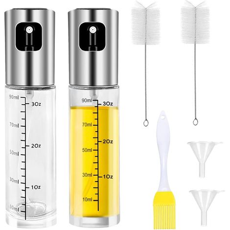 Lot de 2 flacons pulvérisateurs en acier inoxydable – avec entonnoir, brosse et pinceau à huile (1/5)