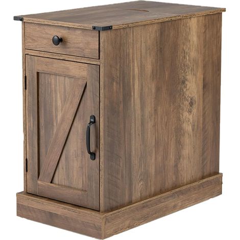 COSTWAY Tavolino da Salotto, Tavolino con Stazione di Ricarica, Coperchio a Ribalta, Cassetto, Vassoio Rimovibile e Armadio, Mobile Versatile in Legno da Letto e Divano (Marrone Rustico)