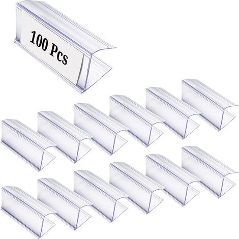 Lot de 100 Porte-Étiquettes Transparent 6 x 2,5 cm Supports d'Étiquettes en Plastique Transparent Porte-Carte Prix Etiquette pour etagere Bureau Supermarché (1/5)