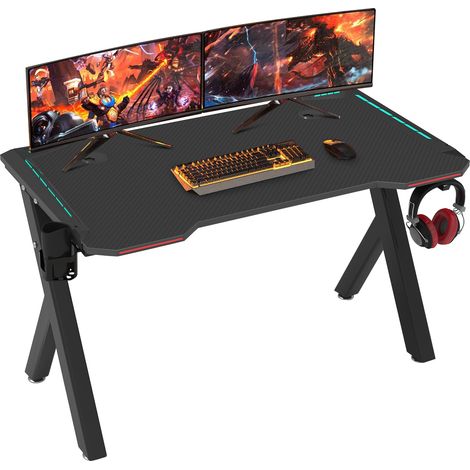 120cm Gaming Desk Computer Table PC Laptop RGB LED Lights Racing Gamer Workstation (1/5)