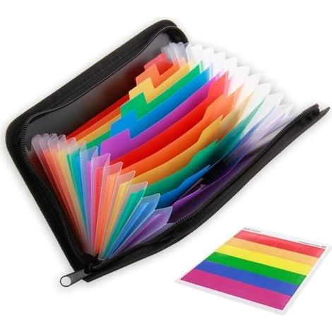 A6 Compartment File Folder, A6 Check Folder with Zipper and Labels, File Organizer with 13 Compartments (1/4)