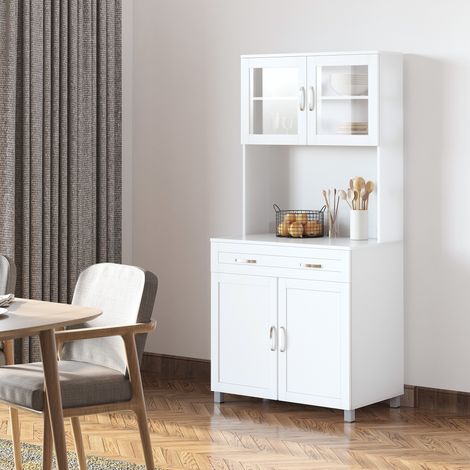 Meuble de cuisine moderne à 2 portes vitrées et étagères réglables. 80 x 48 x 170 cm. Blanc. (1/5)