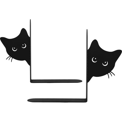 2 dekorative Buchstützen mit Katzenmotiv, Buchstützen aus Metall mit lugender Katze, dekorative Buchstützen aus Metall, für Schreibtisch und Bücherregal im Büro (1/4)