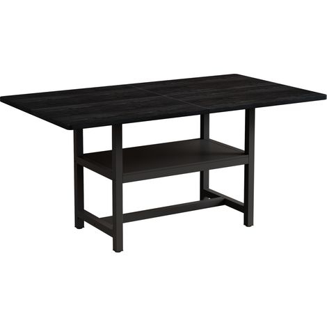Table à manger rectangulaire noire en métal et bois, 160×90×76 cm, avec étagère multifonction pour 4–6 personnes (1/5)