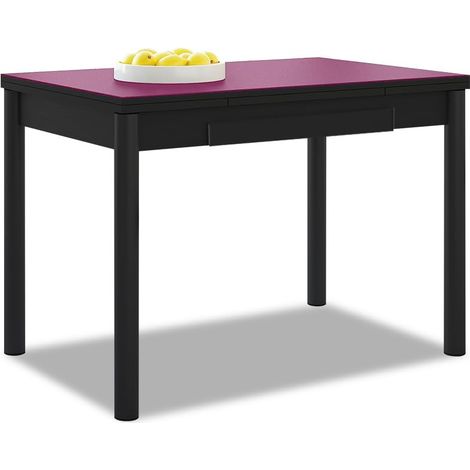 Table de Cuisine Extensible - Structure Noire avec Couvercle - Couleur Berengena - Idéale pour Les Petits espaces - Dimensions : 90 x 50 cm - Extensible : 140 x 50 cm (1/5)