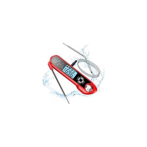 Thermomètre Cuisine,avec Double Sonde & Fil Long LCD Thermomètre Cuisson électronique à Lecture Instantanée,pour la Cuisson dans Les Cuisines,Barbecue,Liquide,Steak,Huile,Lait (Rouge)