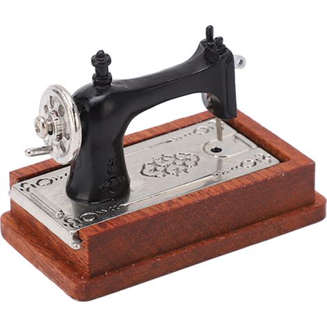 Machine à coudre miniature pour maison de poupée, style vintage, réaliste, échelle 1/12, modèle décoratif, marron foncé (1/5)
