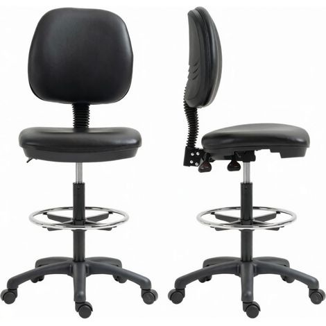 Sedia da lavoro alta regolabile con schienale e ruote 360° in PVC nero MODENUIT (1/5)