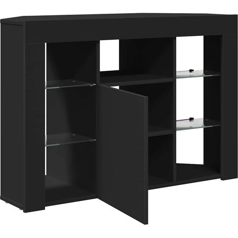 Meuble TV d'angle noir moderne rangement optimisé 100 x 40 x 68 cm en bois d'ingénierie noir (1/5)