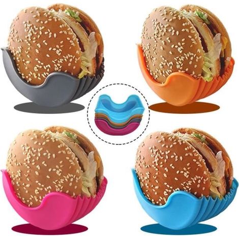 4pcs Supports à Hamburgers, Porte Hamburger Rétractables en Silicone Boite Hamburger pour Amateurs de Hamburgers, Adulte, Enfant (1/4)