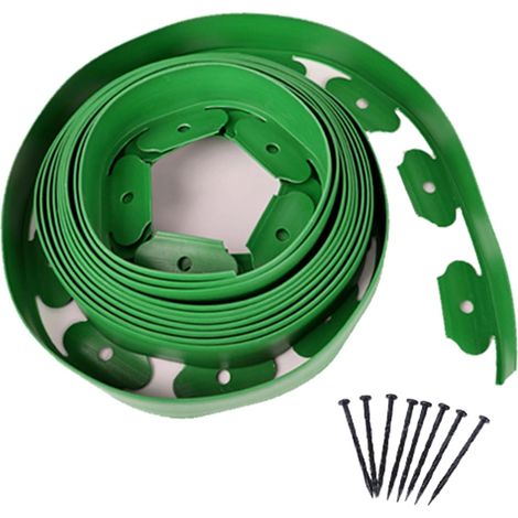Bordure de jardin flexible de 10 m de long et 10 cm de haut avec 30 piquets, en plastique facile à installer, adaptée aux parterres de fleurs, pelouses, allées et aménagement paysager extérieur. (1/4)