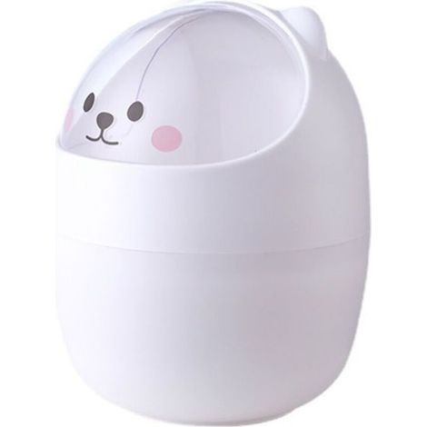 Poubelle de bureau en plastique avec couvercle, motif ourson mignon, portable et amovible – 1 unité, design ludique et compact (1/5)