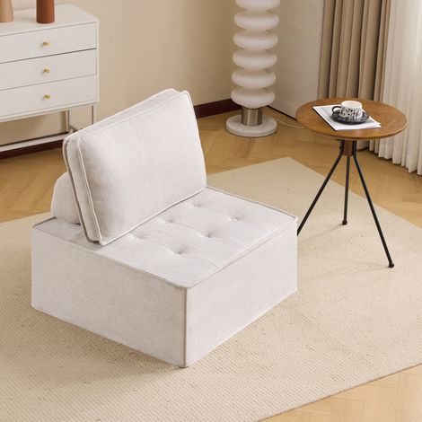 Divano Modulabile Compatto in Lino Beige, Struttura in Plywood, Ideale per Piccoli Spazi (1/5)