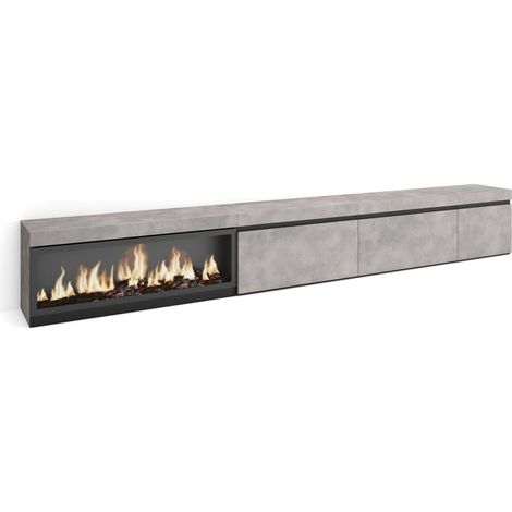 Skraut Home - Mueble TV, Televisión, Muebles de salón, almacenaje, 317x45x35 cm, Chimenea eléctrica XXL, Estilo Moderno, Gris Cemento (1/5)