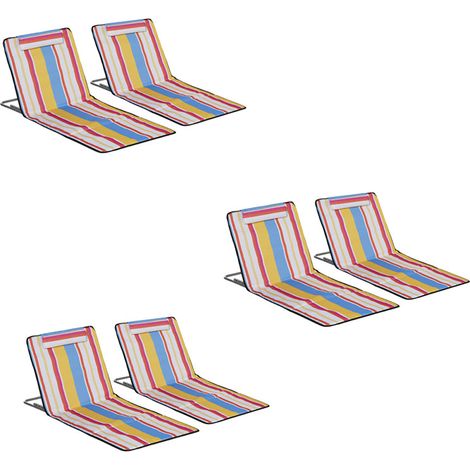 Strandmatte, 6er Set Faltbare Strandliege mit Kopfkissen, 5-stufige Höhenverstellbare Strandmatratze mit Tragetasche, Stahl, Mehrfarbig, 134 x 48 x 33-43 cm