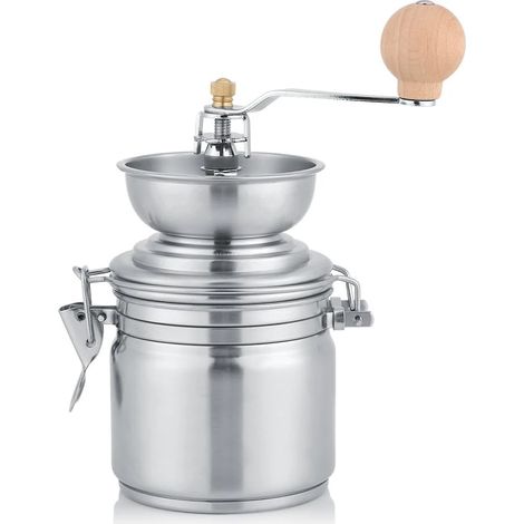 Moulin à café manuel en acier inoxydable, portable, argenté, pour expresso, cafetière à piston et café filtre, pour une utilisation à la maison et en voyage.-AquaForge (1/5)