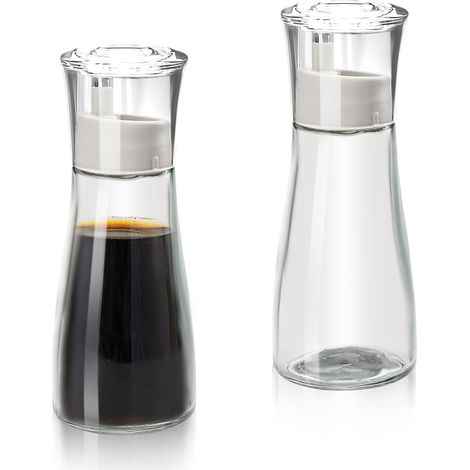 Lot de 2 flacons distributeurs de sauce soja en verre pour huile d'olive et vinaigre avec bec verseur en acier inoxydable 150 ml (1/5)