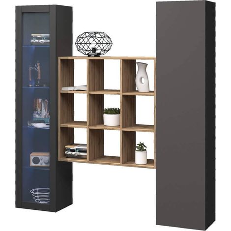 Parete Attrezzata Moderna per Soggiorno 170x30x180cm - ECHO - Colore: antracite opaco (1/4)