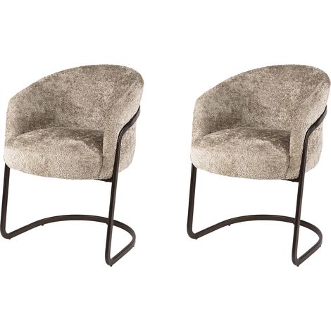 Lot de 2 fauteuils repas 59x58x79 cm en tissu doux sable et bronze (1/5)
