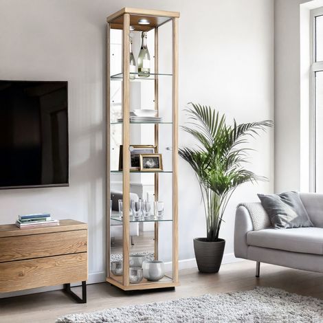 K-Möbel Vitrine Colonne Hêtre 176x37x33cm Miroir LED Made in Germany