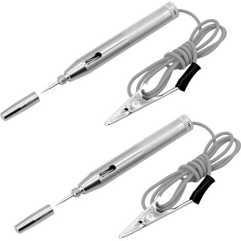 Lot de 2 testeurs de tension pour voiture - 6 V 12 V 24 V - Avec pince crocodile - Testeur de courant - Testeur de tension - Testeur de tension avec câble - Pour voitures et motos - Argenté (1/5)