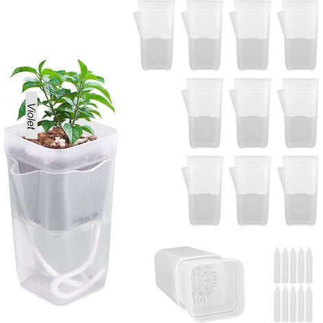 10pcs 5cm Mini Pots à Réserve d'Eau avec Étiquettes et Mèche, Pots en Plastique Transparent avec Trous Drainage et Indicateur de Niveau d'Eau pour Plantes d'Intérieur Propagation Cormes d'Alocasia (1/5)