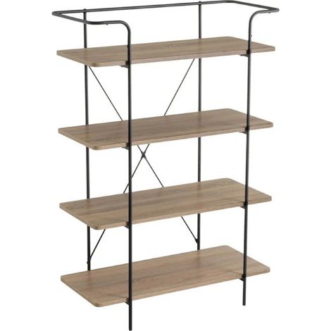 Bibliothèque - JUANIO - 4 niveaux - Effet bois naturel - Structure métal noir - 83x38x120 cm (1/5)