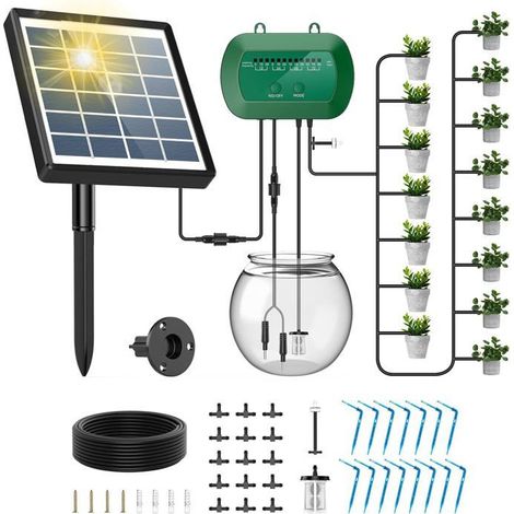 Système d'irrigation solaire, irrigation goutte à goutte automatique, conception anti-siphon pour plantes en pot et serres, 12 modes de minuterie (1/5)
